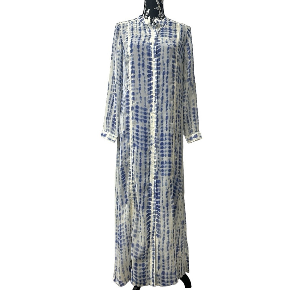 Soft Surroundings Sheer Maxi Dress w Slip XS Blue White Button Front Resort Boho - Picture 3 of 15